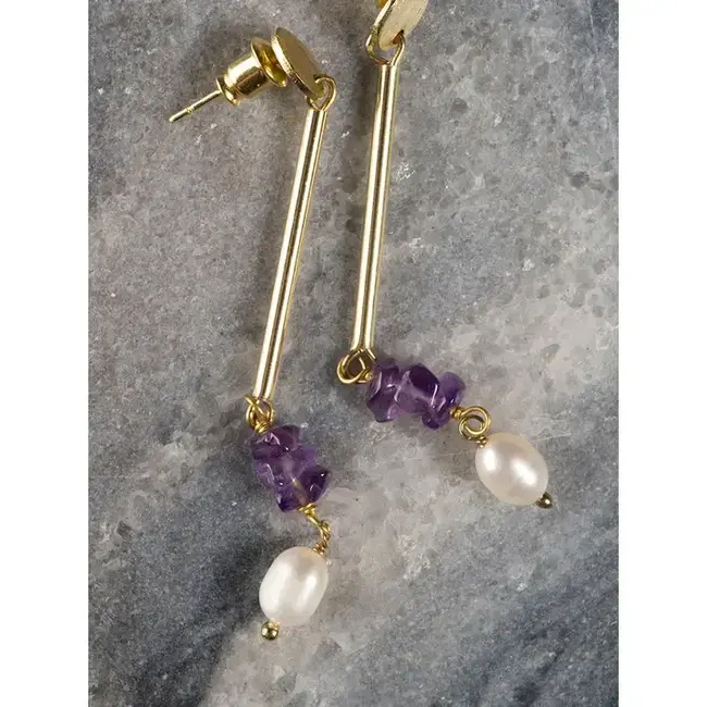 Linear Amethyst Stone Earrings