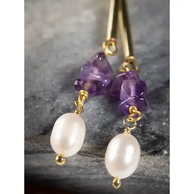 Linear Amethyst Stone Earrings