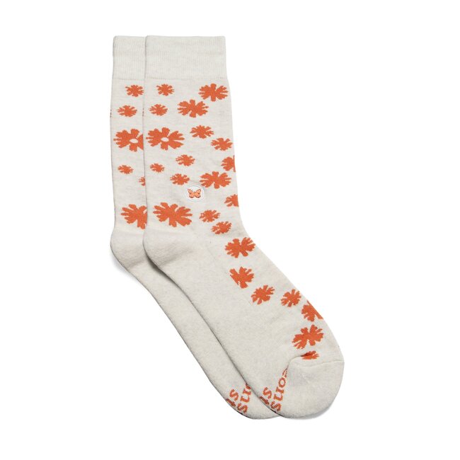 Conscious Step Crew Socks That Stop Violence Against Women - Tan w/ Flowers