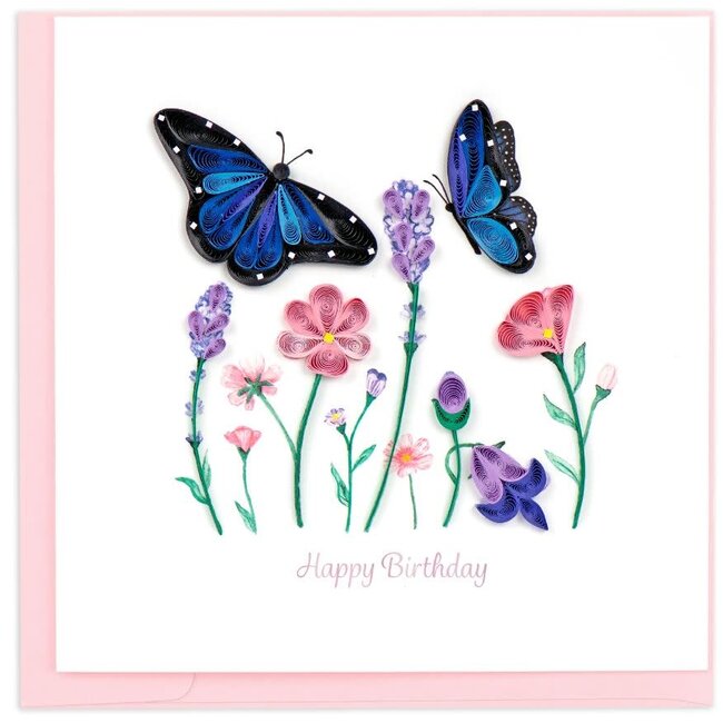 Quilling Card - Birthday Flowers & Blue Butterflies