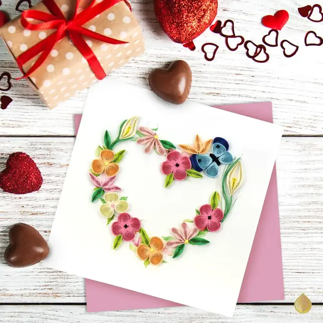 Quilling Card - Floral Heart Wreath