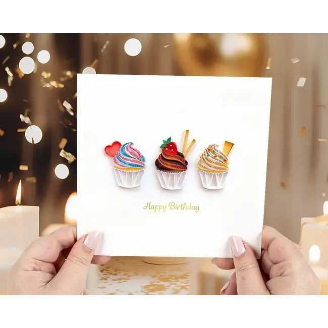 Quilling Card - Birthday Cupcake Trio