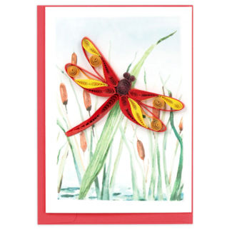 Vietnam Quilling Card Mini - Red Dragonfly & Cattails