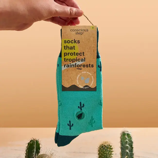 Conscious Step Crew Socks That Protect Tropical Rainforests - Green Cacti