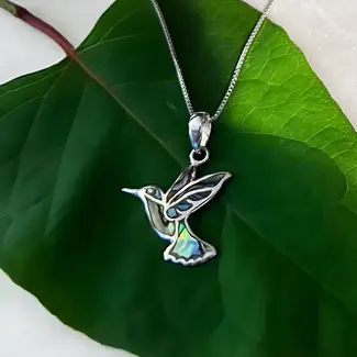 Indonesia Necklace - Abalone Hummingbird Sterling Silver