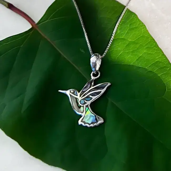 Abalone Hummingbird Necklace - Sterling Silver
