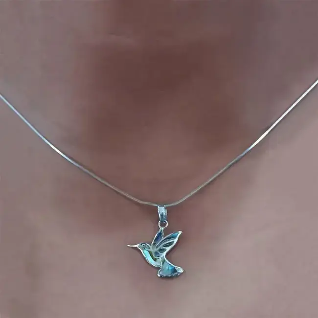 Abalone Hummingbird Necklace - Sterling Silver