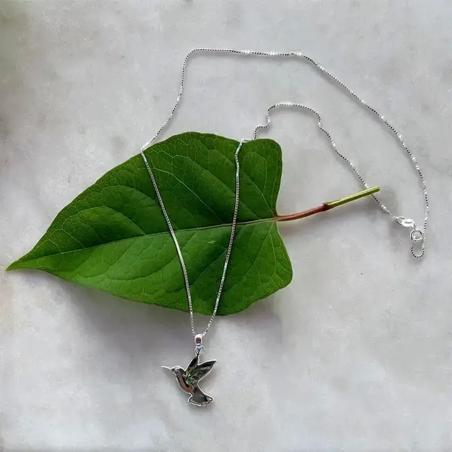 Abalone Hummingbird Necklace - Sterling Silver