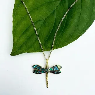 Indonesia Abalone Dragonfly Necklace - Brass