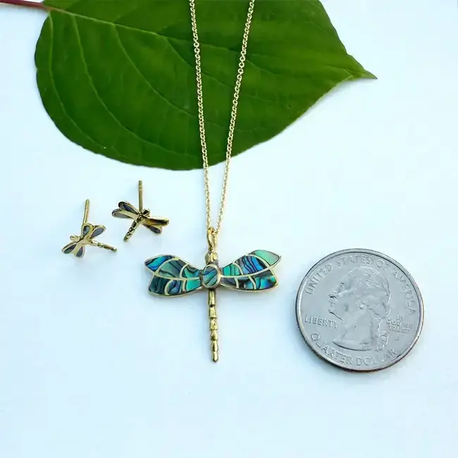 Abalone Dragonfly Necklace - Brass