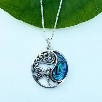 Indonesia Abalone Dragonfly Circle Necklace - Sterling Silver