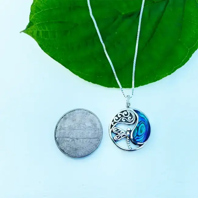 Abalone Dragonfly Circle Necklace - Sterling Silver