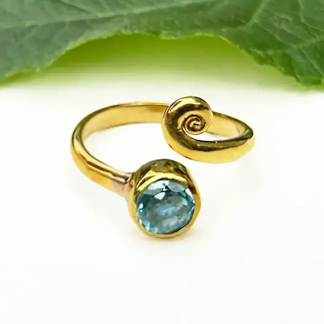 Blue Topaz Spiral Ring - Brass