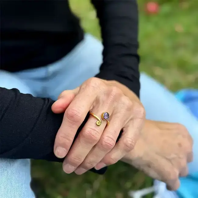 Blue Topaz Spiral Ring - Brass