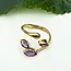 Indonesia Amethyst Leaf Ring - Brass