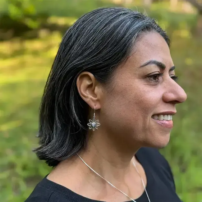 Rainbow Moonstone Flower Earrings - Sterling Silver