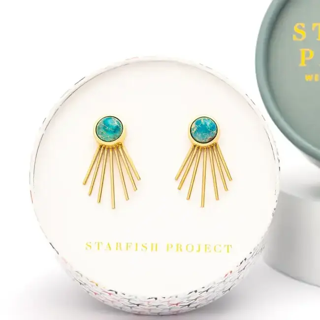 Caroline Emperor Stone Stud & Fringe Earrings
