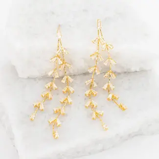 China Graceful Willow Zircon & Gold Dangle Earrings