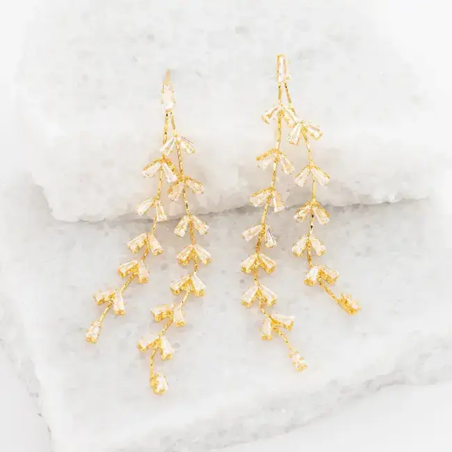 Graceful Willow Zircon & Gold Dangle Earrings