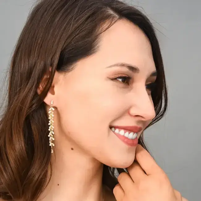 Graceful Willow Zircon & Gold Dangle Earrings