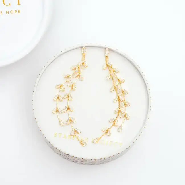 Graceful Willow Zircon & Gold Dangle Earrings