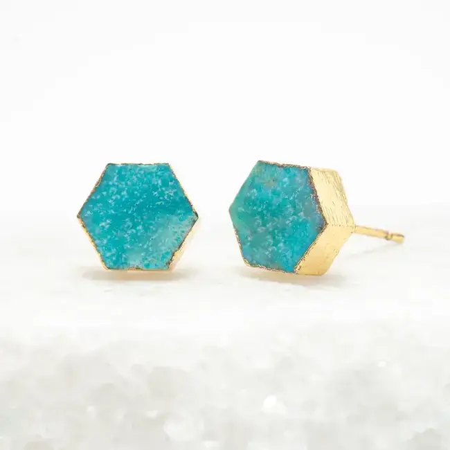 Natalie Turquoise Hexagon Stud Earrings