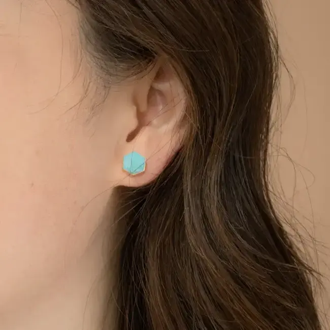 Earrings  - Natalie Turquoise Hexagon Studs