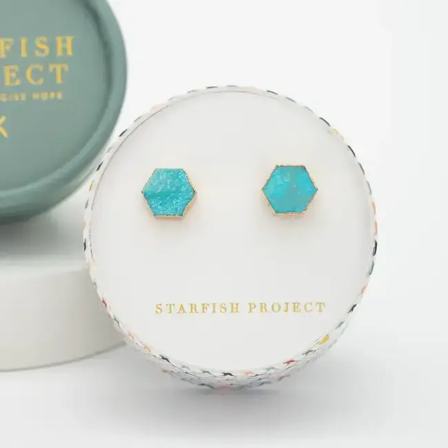 Earrings  - Natalie Turquoise Hexagon Studs