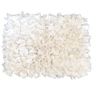 India Rag Rug, Fluffy White Recycled Cotton 45x60cm