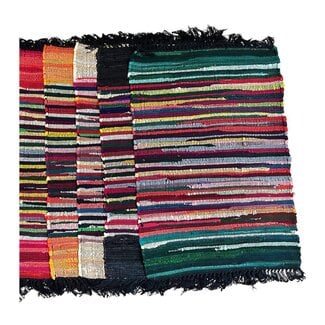 India Rag Rug - Polyester, Black Fringe 24"x35"
