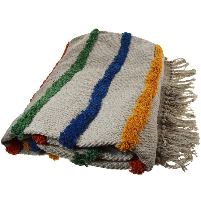 Recycled Throw Blanket - Rainbow Tufted Stripes