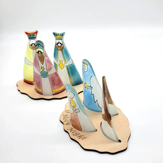 Fused Glass Standing Holy Family Nativity w/ Wisemen