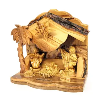 Palestine Olive Wood Musical Nativity w/ Gypsum Figures
