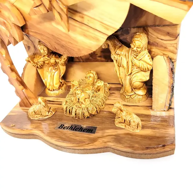 Olive Wood Musical Nativity w/ Gypsum Figures