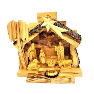 Palestine Olive Wood Nativity w/ Gypsum Figures & Incense