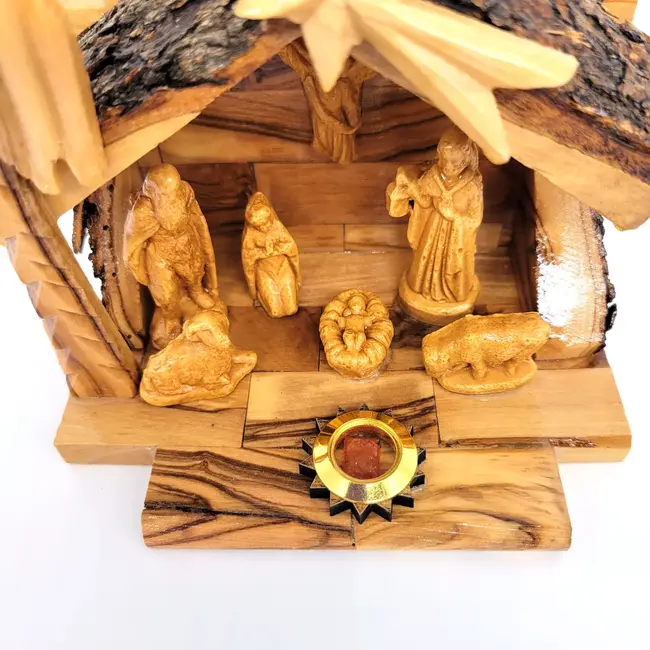 Olive Wood Nativity w/ Gypsum Figures & Incense