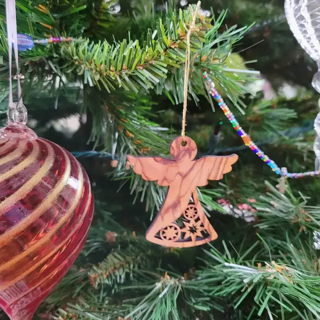 Carved Olive Wood Angel Ornament