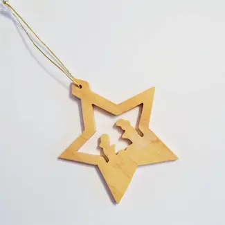 Palestine Carved Olive Wood Nativity Star Ornament