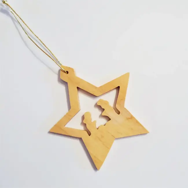 Carved Olive Wood Nativity Star Ornament