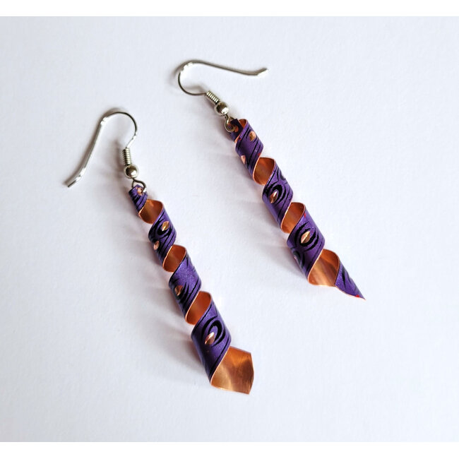 Etched Copper Spiral Dangle Earrings