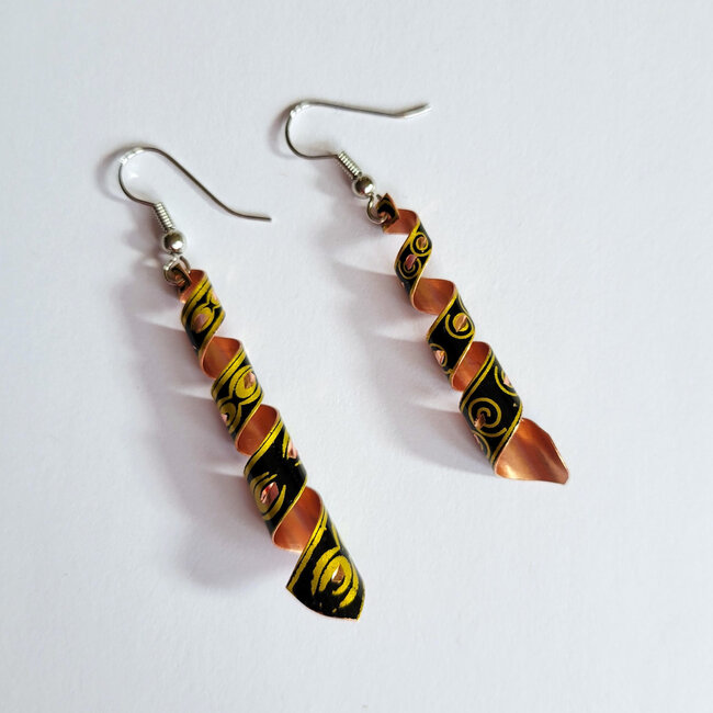 Etched Copper Spiral Dangle Earrings