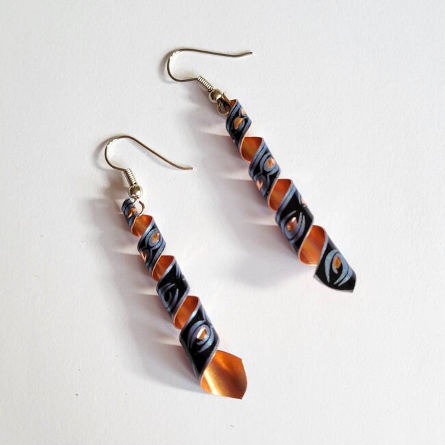 Etched Copper Spiral Dangle Earrings