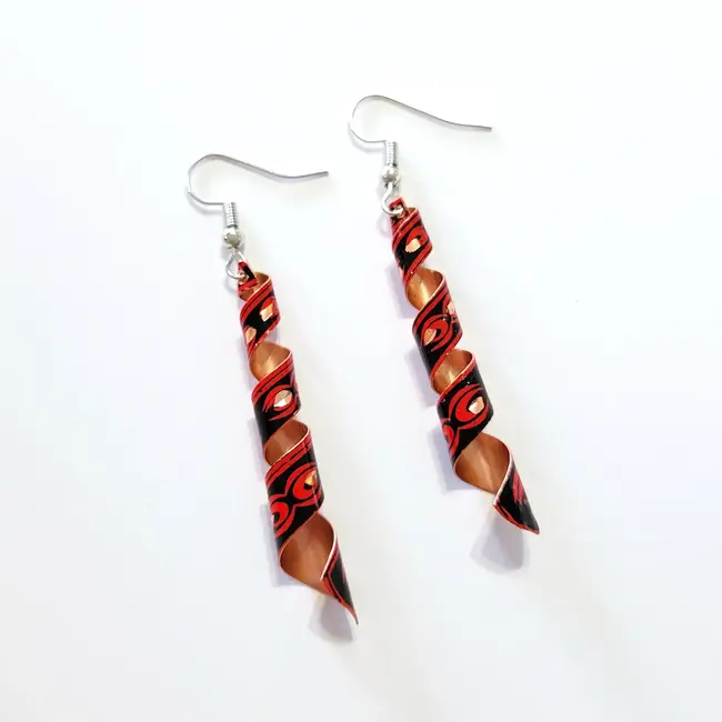 Etched Copper Spiral Dangle Earrings