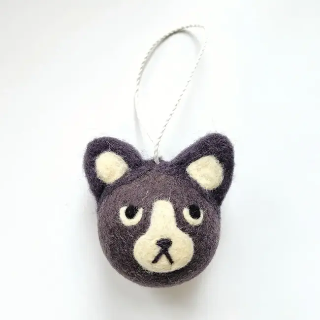 Felted Wool Ball Ornament - Cat