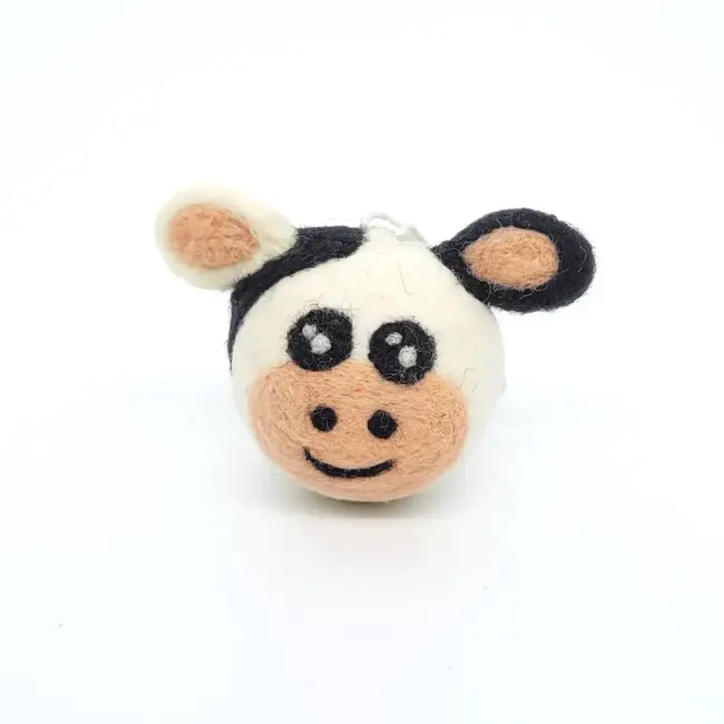 Felted Wool Ball Ornament - Cow