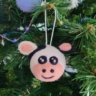 Kyrgyzstan Felted Wool Ball Ornament - Cow