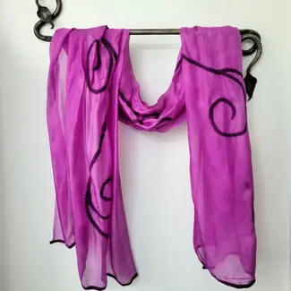 Kyrgyzstan Needle Felted Wool on Fine Gauge Silk Scarf - Purple