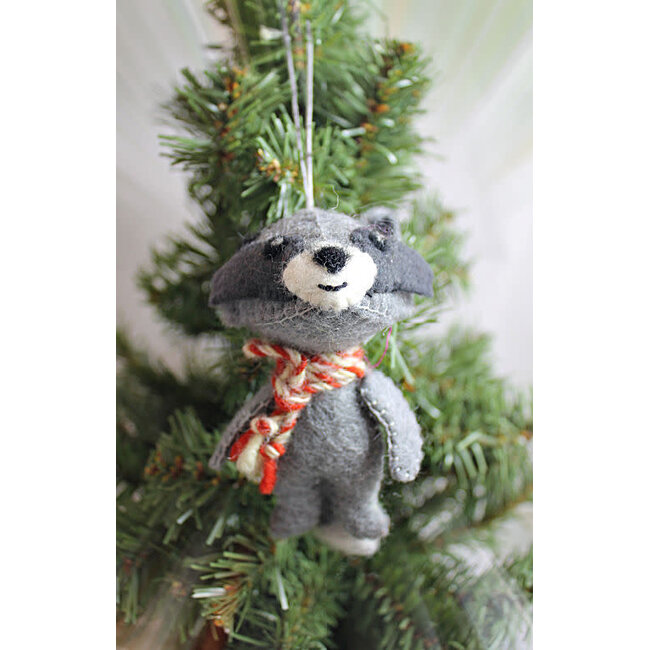 Felted Raccoon w/ Scarf Ornament