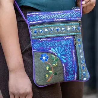 Nepal Jari Embroidered Cotton 3-Zip Passport Bag
