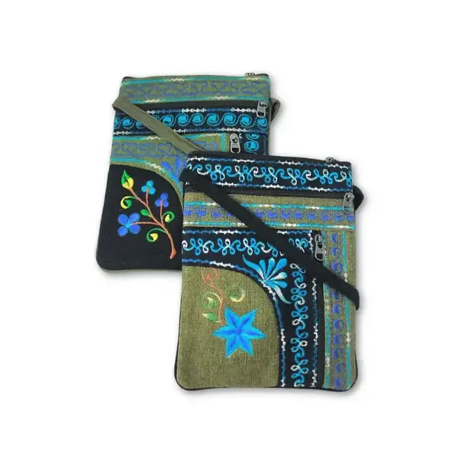 Jari Embroidered Cotton 3-Zip Passport Bag